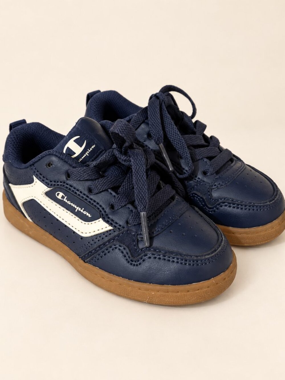 Champion Toddler Sneakers Navy Blue Cream Gum Sole Retro Court Shoes Size 9T